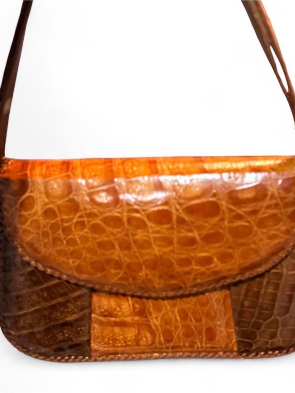 Vintage Mid-Century Modern Genuine Alligator Patchwork Shoulder Bag